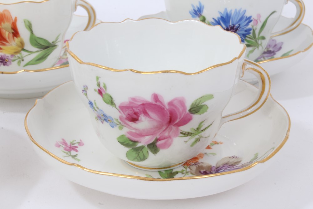 Set of six 19th century Meissen floral painted cups and five saucers - Image 3 of 15