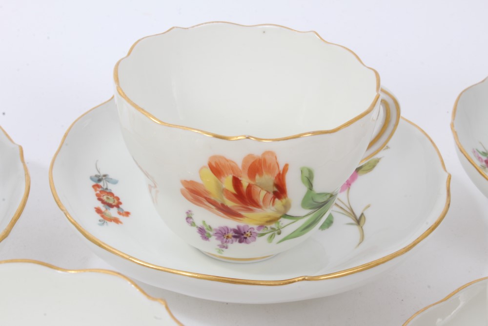 Set of six 19th century Meissen floral painted cups and five saucers - Image 6 of 15