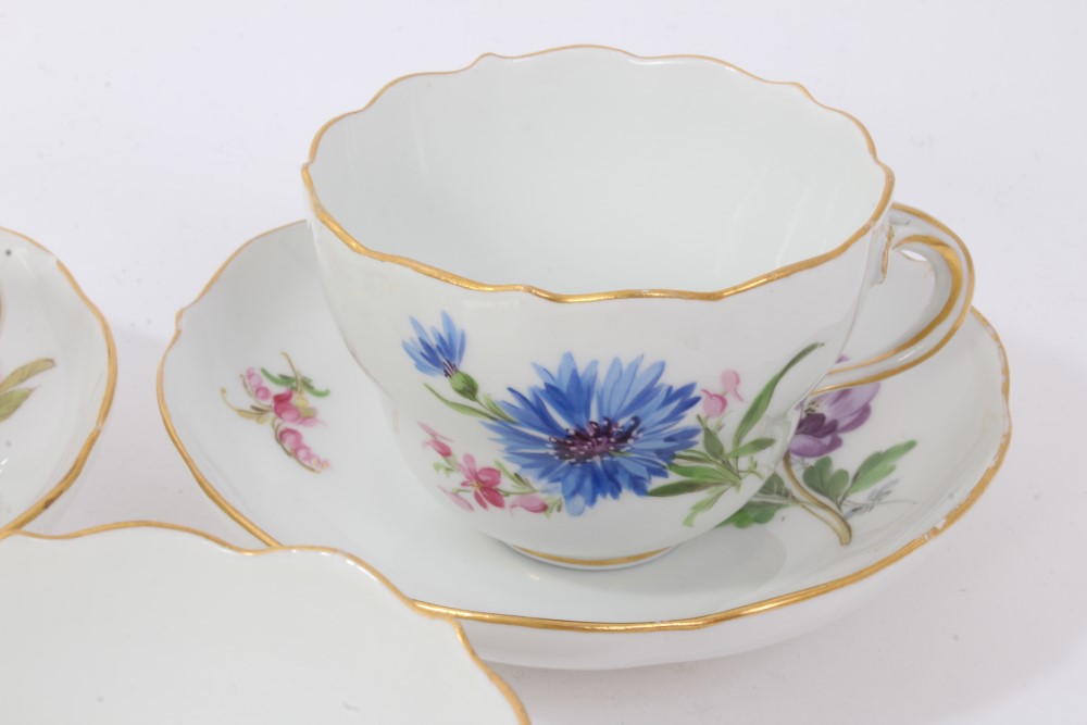 Set of six 19th century Meissen floral painted cups and five saucers - Image 7 of 15