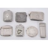 Collection of seven silver Vesta cases to include a niello enamel Vesta, and a combination Vesta