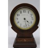 Edwardian Mahogany cased mantel clock with inlaid decoration, retailed by Hopwood Son & Payne,