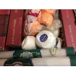 Quantity of embroidery and crochet silk and cottons in basket, boxes and packets