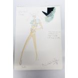 Star Wars 1970's female costume designs in graphite and watercolour with annotations with fabric