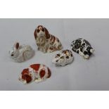 Five Royal Crown Derby paperweights - Cavalier King Charles Spaniel, Misty, Puppy, Bank Vole and