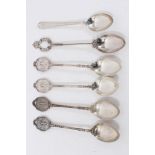 Six silver golfing related trophy/souvenir spoons