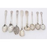 Eight silver souvenir and other teaspoons