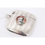 Silver vesta case with an applied enamel plaque of French bulldog