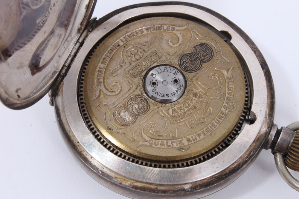 Silver cased Hebdomas pocket watch on silver watch chain, MuDu wristwatch and two others (4) - Image 3 of 7