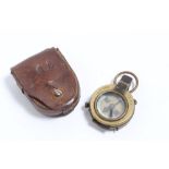 First World War Officers' Brass compass engraved 'J.M. Gow R.F.A.' in brown leather pouch stamped J.