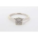 9ct white gold diamond flower head cluster ring