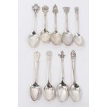 Nine silver military related and other teaspoons