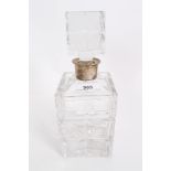 Good quality 1970s cut glass cube decanter with silver collar (dated 1973), by Garrard & Co