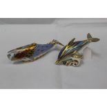 Two Royal Crown Derby paperweights - Oceanic Whale and Dolphin