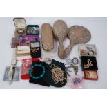 Costume jewellery and silver backed dressing table items