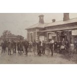 Victorian photograph 1884 Ongar Railway Station exterior with Ongar Cycling Club members and their