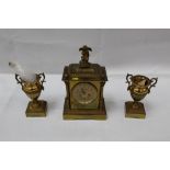 Antique late 19th/early 20th century three piece clock garniture, classical revival style, twin