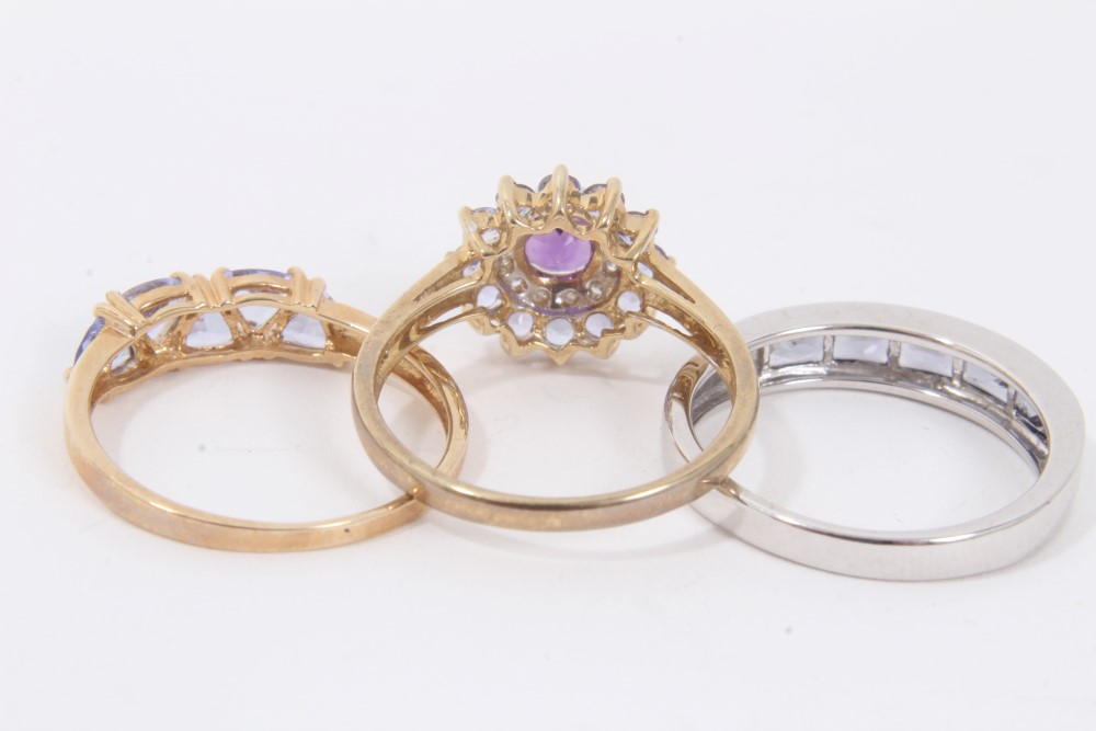 Three 9ct gold purple stone dress rings - Image 2 of 2