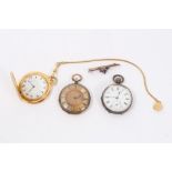 18ct gold cased fob watch, two other fob watches and a Victorian bar brooch