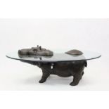 Contemporary Bronze 'Hippo' coffee table by Mark Stoddart, the bronze depicting a mother and calf