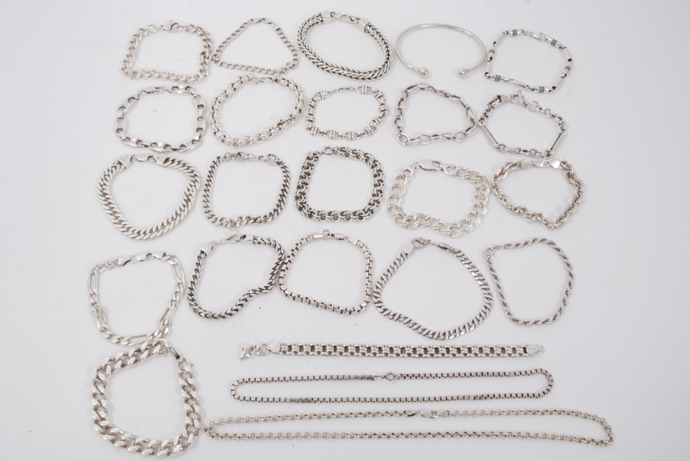 Large group of silver and white metal bracelets and necklaces