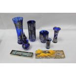 Collection of six Luagharne blue glass with silver overlaid floral decoration