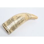 Antique Scrimshaw Whale tooth engraved on one side with a tall ship inscribed 'Cape Hope' and