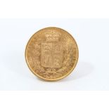 G.B. - Victoria Y.H. shield back gold sovereign 1852 (N.B. reverse edge knock) otherwise A.E.F.