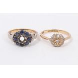 18ct gold diamond cluster ring and 18ct gold sapphire cluster ring (2)