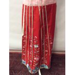 Chinese embroidered red silk Wedding skirt constructed in two pieces, two further embroidered