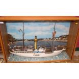 Large scratch built model of a ship named Elbei, in glass fronted display case, measuring approx