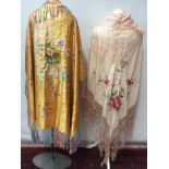 Two Chinese Silk Shawls with knotted and tassel fringing.