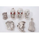 Collection of novelty silver and white metal Vesta cases, to include examples in the form of skulls