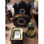Victorian mantel clock in temple shape black slate case, Garrard brass carriage clock, anniversary c