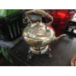 Mid 19th century silver plated kettle on burner stand