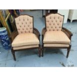 Pair of beech and caned armchairs