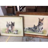 Pair of P.A. Cottee chalk portraits of dogs together with two other pictures (4)