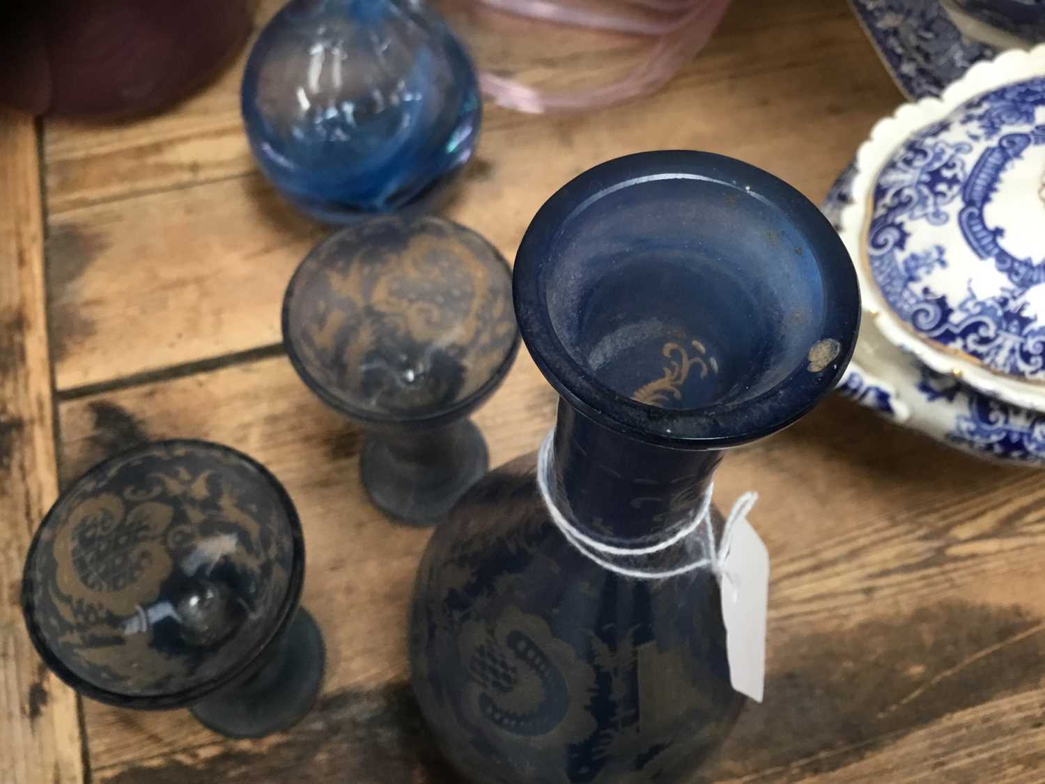 A Bohemian glass decanter and two glasses - Image 2 of 4