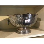 Silver plated punch bowl with lion mask handles