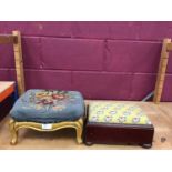 Victorian gilt framed footstool with tapestry top and one other