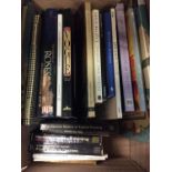 Box of assorted books plus a script to a film