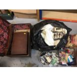 Two leather cases, textiles and accessories