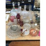 Collection of glassware, including decanters, Bohemian glass, atomisers, scent bottles, etc