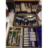 Canteen of cutlery, set fish cutlery in case, other flatware and glassware