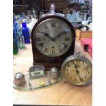 Westclox Big Ben Alarm clock, together with a desk stand and a mahogany cased mantel clock (3)