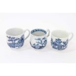 Three 18th century Worcester blue and white coffee cups