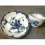 18th century Lowestoft blue and white teabowl, together with similar saucer