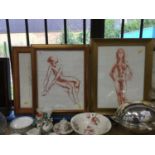 Peter Collins - Four framed and glazed drawings - female nudes