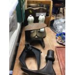 Pair of Victorian asylum taps together with shoes lasts and cleaning kit