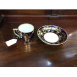 Antique early 19th century Crown Derby cobalt blue and gilt coffee can and saucer