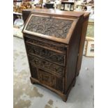 Carved oak bureau by Vernon Hale who carved the church furnishings at Hertford's All Saints' Church